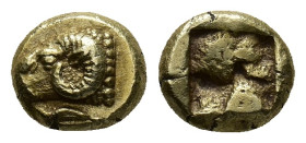 Ionia, Phokaia, c. 521-478 BC. EL Hekte - Sixth Stater (10mm, 2.60g). Head of ram to left; below, small seal to left R/ Quadripartite incuse square. B...