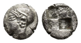 Ionia, Phokaia, c. 510-490 BC. AR Diobol (9,3 mm, 1,12 g). Archaic female head left, wearing earring and helmet or close fitting cap. R/ Quadripartite...