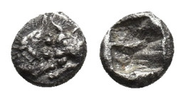 Kings of Lydia, Kroisos (c. 564/53-550/39 BC). AR Twenty-fourth Stater (5.50mm, 0.40g). Sardes. Confronted foreparts of lion right and bull left R/ In...