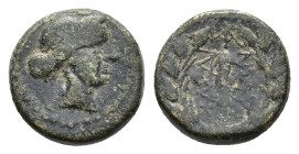 Lydia, Sardes, c. 2nd-1st centuries BC. Æ (13,7 mm, 4,00 g). Laureate head of Apollo to right. Rev. ΣAPΔI-ANΩN Club; all within oak wreath; to right, ...