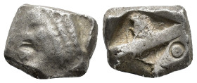 Caria, Uncertain (Mylasa?), c. 500-450 BC. AR Stater (19mm, 9.72g). Forepart of roaring lion to left R/ Incuse square divided into two triangles by ba...