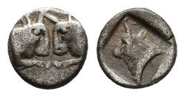 Caria, Uncertain mint, c. 450-400 BC. AR Diobol (9,1 mm, 0,95 g). Confronted bull's heads R/ Head of bull left within incuse square. Cf. SNG Ashmolean...
