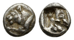 Caria, Uncertain, c. 5th century BC. AR  Sixth Stater (9mm, 1.53g). Forepart of a lion left R/ Incuse square with irregular pattern. Cf. SNG von Auloc...
