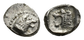 Caria, Uncertain, c. 5th century BC. AR Obol (8mm, 0.87g). Forepart of lion r. R/ Head of lion l. Unpublished in the standard references. Very Rare. V...