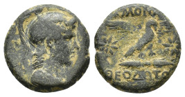 Phrygia, Akmoneia, c. 133-48 BC. Æ (19,9 mm, 6,51 g). Bust of Athena right, wearing high-crested Corinthian helmet and aegis R/ AKMONEWN eagle alighti...