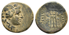Phrygia, Eumeneia, c. 133-30 BC. Æ (22,1 mm, 8,59 g). Dionysios Philonidos, magistrate. Wreathed head of Dionysos right. R/ EYMENEΩN / MENE / Tripod; ...