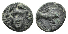 Phrygia, Kibyra, late 2nd-1st century BC. Æ (14,1 mm, 2,22 g). Radiate head of Helios facing. R/ KI - TR bull  right. Cfr. HGC 7, 712. About very fine...