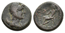 Phrygia. Philomelion, after 133 BC. Æ (17,53 mm, 5,55 g). Laureate and draped bust of Men on crescent right, wearing phrygian cap R/ Zeus seated left ...