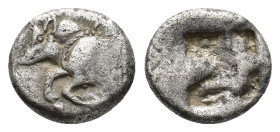 Lycia, Uncertain Dynast, c. 500-480 BC. AR Tetrobol (13mm, 2.72g). Forepart of a boar left R/ Crude incuse square. SNG von Aulock 4046. Good Fine