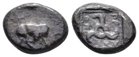 Dynasts of Lycia, Kuprilli, c. 470/60-440/35 BC. AR Stater (19mm, 8.10g). Donkey standing right, head turned back to lick its right hind leg. R/ KOPRL...