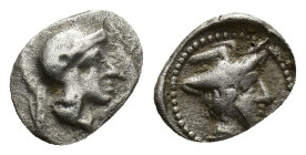 Lycia, Patara, c. 400-380 BC. AR Diobol (12mm, 1.14g). Head of Athena to right, wearing crested Attic helmet. R/ Head of Hermes to right, wearing wing...