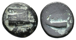 Lycia, Phaselis, c. 250-221/0 BC. Æ (17,2 mm, 4,73 g). Prow of galley r. R/ Stern of galley l. SNG Copenhagen 122. Fine.