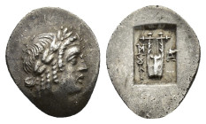 Lycian League, c. 30-27 BC. AR Hemidrachm (14mm, 1.79g). Laureate head of Apollo right R/ Kithara; winged kerykeion to left; all in incuse square. Mas...