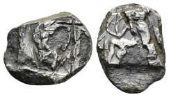Pamphylia, Aspendos, c. 465-430 BC. AR Stater (16.5mm, 6.52g). Two wrestlers grappling  R/ Slinger in throwing stance right. Cf. SNG BnF 1ff. Poor