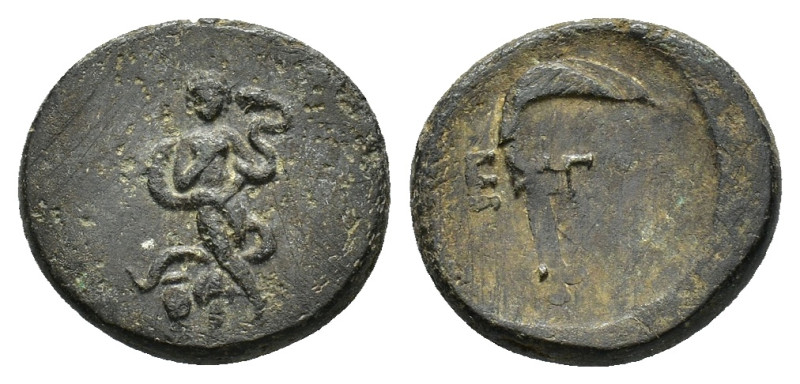 Pisidia, Etenna, c. 1st century BC. Æ (17,7 mm, 4,11 g). Nymph advancing right, ...