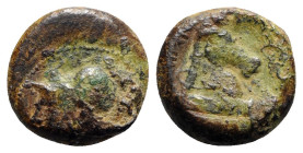 Anonymous, Rome, c. 260 BC. Æ (18mm, 6.60g, 6h). Helmeted head of Minerva l. R/ Head of bridled horse r. Crawford 17/1a; HNItaly 278; RBW 12. Green pa...
