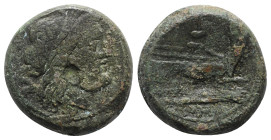 Anonymous, Rome, after 211 BC. Æ Semis (26mm, 18.28g, 3h). Laureate head of Saturn r. R/ Prow of galley r. Crawford 56/3; RBW 203-4. Green patina, Goo...