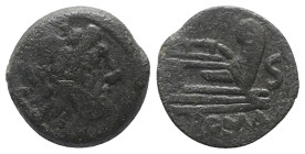 Anonymous, unofficial series (?), after 211 BC. Æ Semis (20mm, 6.83g, 12h). Laureate head of Saturn r. R/ Prow r.; S before. Cf. Crawford 56/3. Near V...