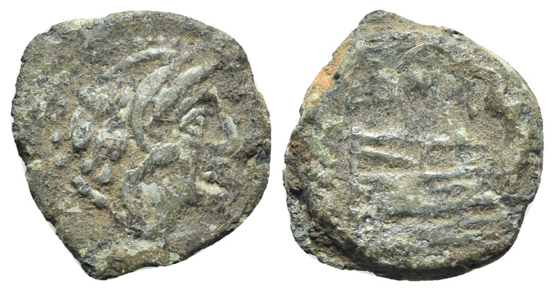 Anonymous, Rome, after 211 BC. Unofficial Æ Quadrans (18mm, 3.86g, 6h). Head of ...