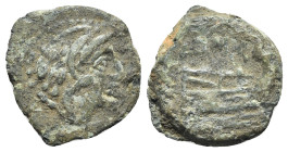 Anonymous, Rome, after 211 BC. Unofficial Æ Quadrans (18mm, 3.86g, 6h). Head of Hercules r. R/ Prow of galley r. Cf. Crawford 56/5. Green patina, Good...