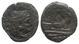 Anonymous, Rome, after 211 BC. Æ Quadrans (22mm, 6.18g, 12h). Head of Hercules r. R/ Prow of galley r. Crawford 56/5; RBW 209. Good Fine