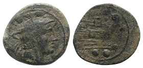 Anonymous, Rome, after 211 BC. Æ Sextans (21mm, 5.99g, 9h). Head of Mercury r. wearing winged petasus. R/ Prow of galley r. Crawford 56/6; RBW 212. Go...