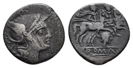 Horatius. AR Denarius (16,7 mm, 3,16 g). Uncertain mint, c. 206-200 BC. Crawford 127/1. About very fine.
