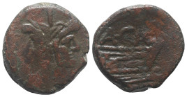 A. Caecilius, Rome, 169-158 BC. Æ As (32mm, 21.15g, 3h). Laureate head of bearded Janus. R/ Prow of galley r.; A•CAE above. Crawford 174/1; RBW 737. B...