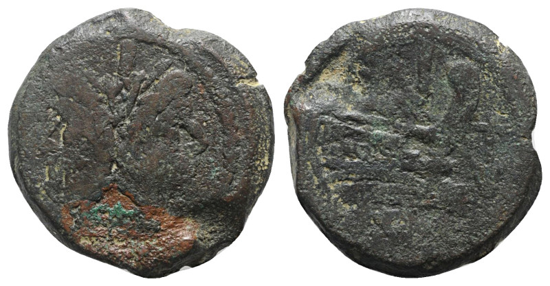 Anchor series, Rome, 169-158 BC. Æ As (32mm, 24.42g,93h). Laureate head of beard...