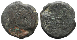 Anchor series, Rome, 169-158 BC. Æ As (32mm, 24.42g,93h). Laureate head of bearded Janus. R/ Prow of galley r.; anchor to r. Crawford 194/1; RBW 831. ...