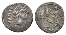 C. Egnatuleius C.f., Rome, 97 BC. AR Quinarius (15mm, 1.77g). Laureate head of Apollo right R/ Victory erecting trophy; Q between. Crawford 333/1. Goo...