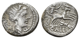 C. Allius Bala. AR Denarius (16,88 mm, 3,71 g). Rome, 92 BC. Diademed female head to right; BALA behind, control mark below chin R/ Diana in biga of s...