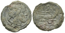 Anonymous, Rome, 91 BC. Æ Semis (25mm, 10.10g, 1h). Laureate head of Saturn r. R/ Prow of galley r.; S above. Crawford 339/2; RBW 1243. Green patina, ...