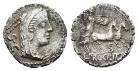 L. Procilius f. AR Denarius serratus (17,53 mm, 3,38 g). Rome, 80 BC. Head of Juno Sospita r.; behind, S C, R/ Juno Sospita in biga r., holding shield...