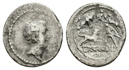 L. Livineius Regulus. AR Denarius (17,61 mm, 3,00 g). Rome, 42 BC. Bare head of the praetor L. Livineius Regulus right R/ Gladiatorial scene: in foreg...