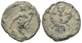 Roman PB Tessera, c. 1st century BC - 1st century AD (15mm, 2.21g, 12h). Fortuna standing l., holding rudder and cornucopiae. R/ Double-cornucopiae wi...