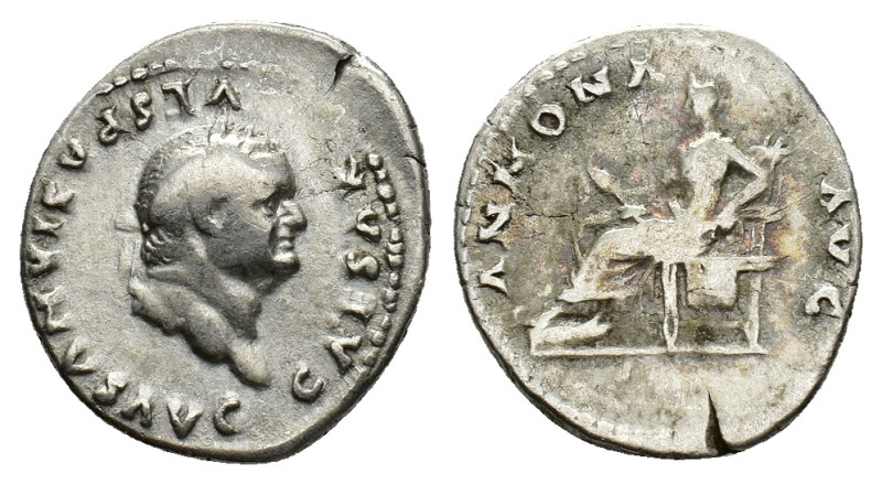 Vespasian (69-79). AR Denarius (17,3 mm, 3,13 g). Rome, AD 77-78. Bust right R/ ...