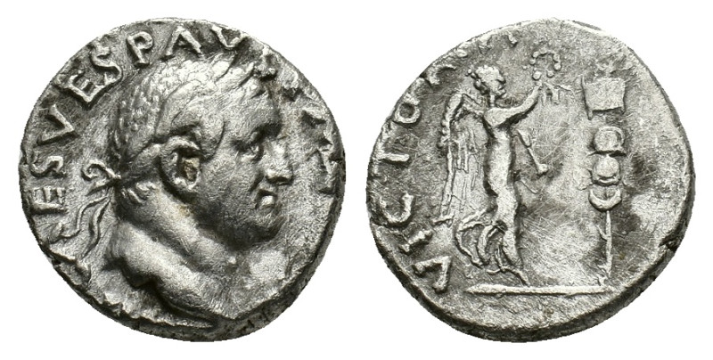 Vespasian (69-79). AR Denarius. Rome. Laureate head right. R/ VICTORIA AVGVSTI. ...