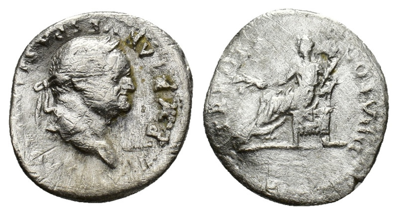 Vespasian (69-79). AR Denarius (16,6 mm, 3,11 g). Rome, AD 79. Laureate head of ...