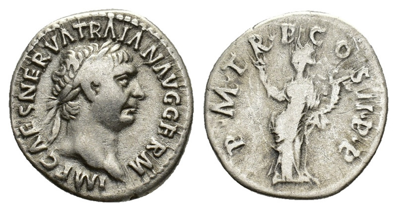 Trajan (98-117). AR Denarius (18,9 mm, 3,17 g). Rome, AD 98-99. Laureate head r....