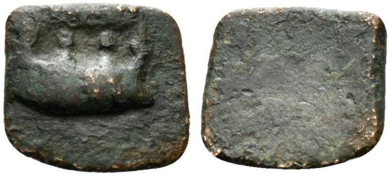 Roman Æ Tessera, c. 1st-3rd centuries AD (12mm, 1.11g). Galley l. with two oarsm...