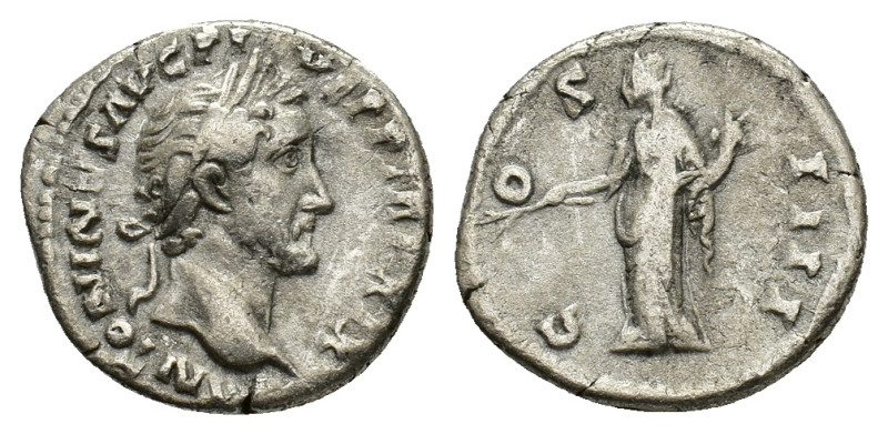 Antoninus Pius (138-161). AR Denarius (17,9 mm, 3,48 g). Rome, AD 155-156. Laure...