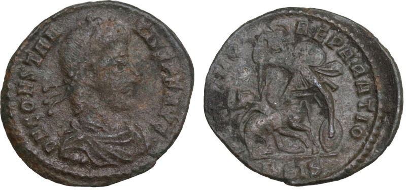 Constantius II (337-361). Æ (20mm, 1.90g). Siscia, 351-5. Pearl-diademed, draped...