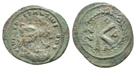 Anastasius I (491-518) to Justinian I (527-565). Æ 20 Nummi overstruck on a Follis of Constantius I (22mm, 2.28g). Very interesting, Good Fine