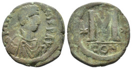 Justinian I (527-565). Æ 40 Nummi (28,41 mm, 15,09 g). Constantinople. Sear 160. About very fine.