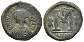 Justinian I (527-565). Æ 40 Nummi (28,37 mm, 16,66 g). Nicomedia. MIB 108. About very fine.