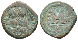 Justin II and Sophia (565-578). Æ 40 Nummi (26,23 mm, 15,75 g). Constantinople, year 8 (AD 572/3). Sear 360. About very fine.