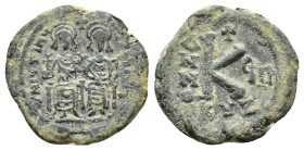 Justin II with Sophia (565-578). Cyzicus, Æ 20 Nummi (23,68 mm, 7,31 g). Cyzicus, year 8 (572/3). Sear 373. About very fine.