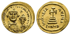 Heraclius, with Heraclius Constantine (610-641). AV Solidus (20.5mm, 4.47g). Constantinople. Sear 738. Good VF