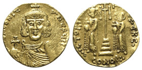 Constantine IV Pogonatus 668-685. AV Solidus (19mm; 4.40g; 12h). Syracuse, 668-673. d N CONSτ-ANτςЧ PP, crowned bust of Constantine IV facing, holding...